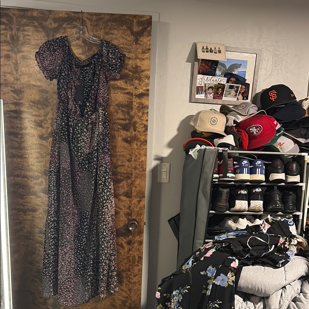 Lulu's Floral Maxi Dress - Navy and Pink
